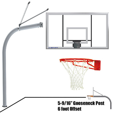 Jaypro Basketball System - Gooseneck (5-9/16 in. Pole with 6 ft. Offset) - 72 in. Acrylic Backboard - Super Goal