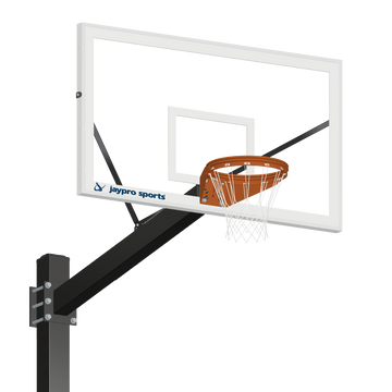 Jaypro Titan Basketball Black Powder Coated 6" x 6" Pole, 6' Offset, 72" Glass Backboard, Playground Goal (Surface Mount)
