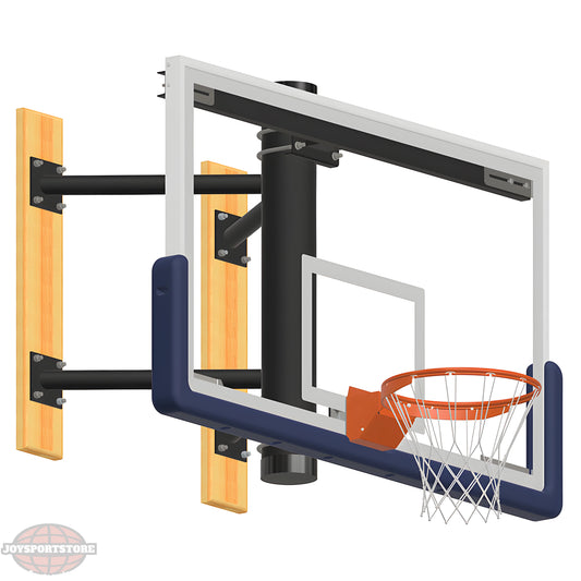 Wall mount basketball hoop with transparent backboard and orange rim.