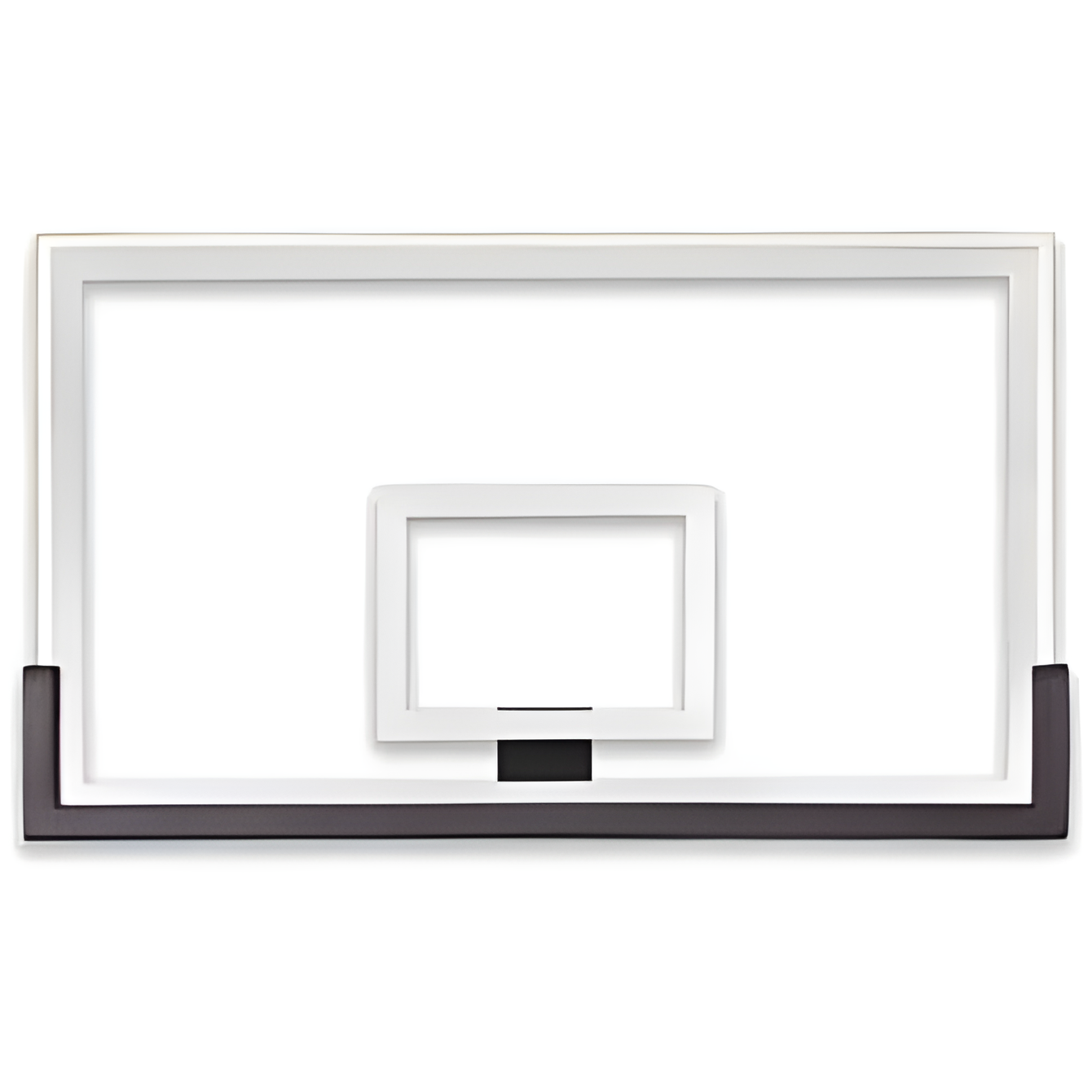 Ironclad white basketball backboard with black bottom edge designed for durability and outdoor play