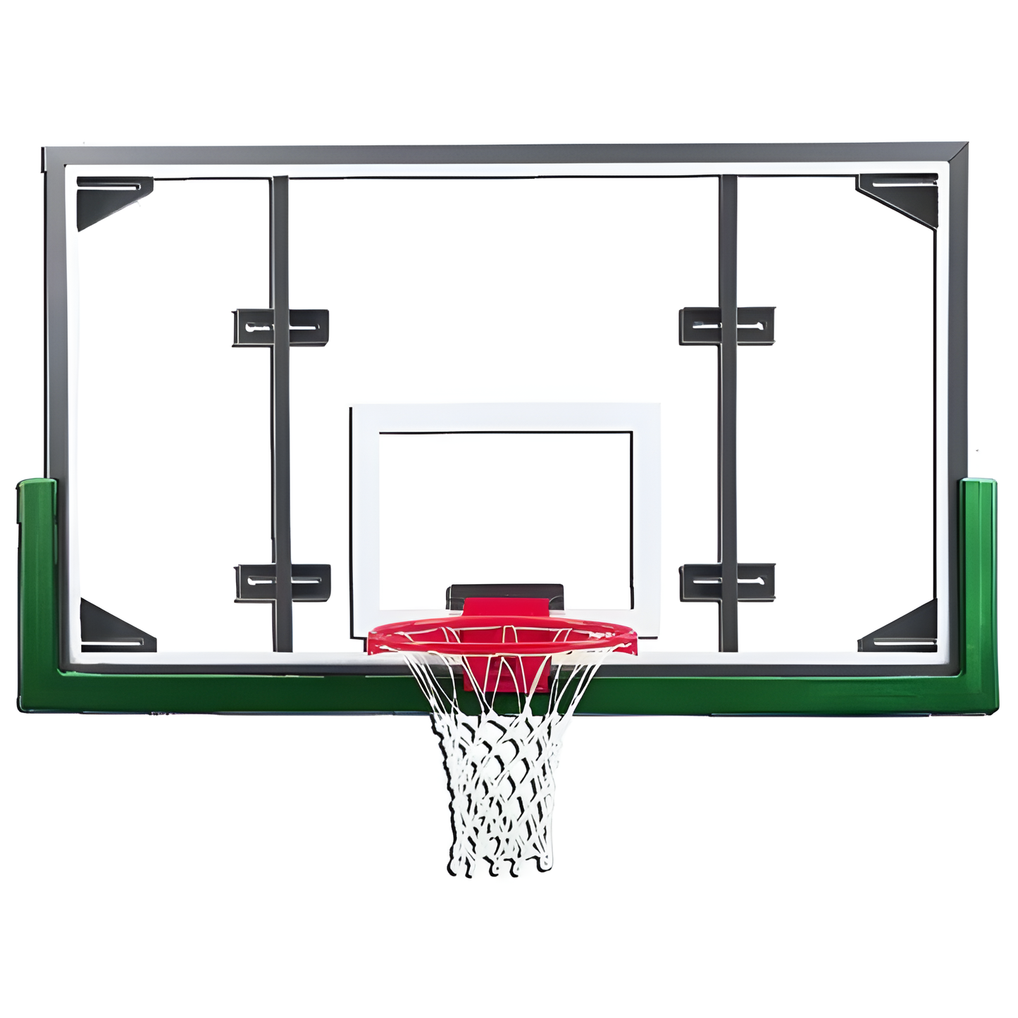 Gared basketball backboard with clear acrylic panel and red rim with white net