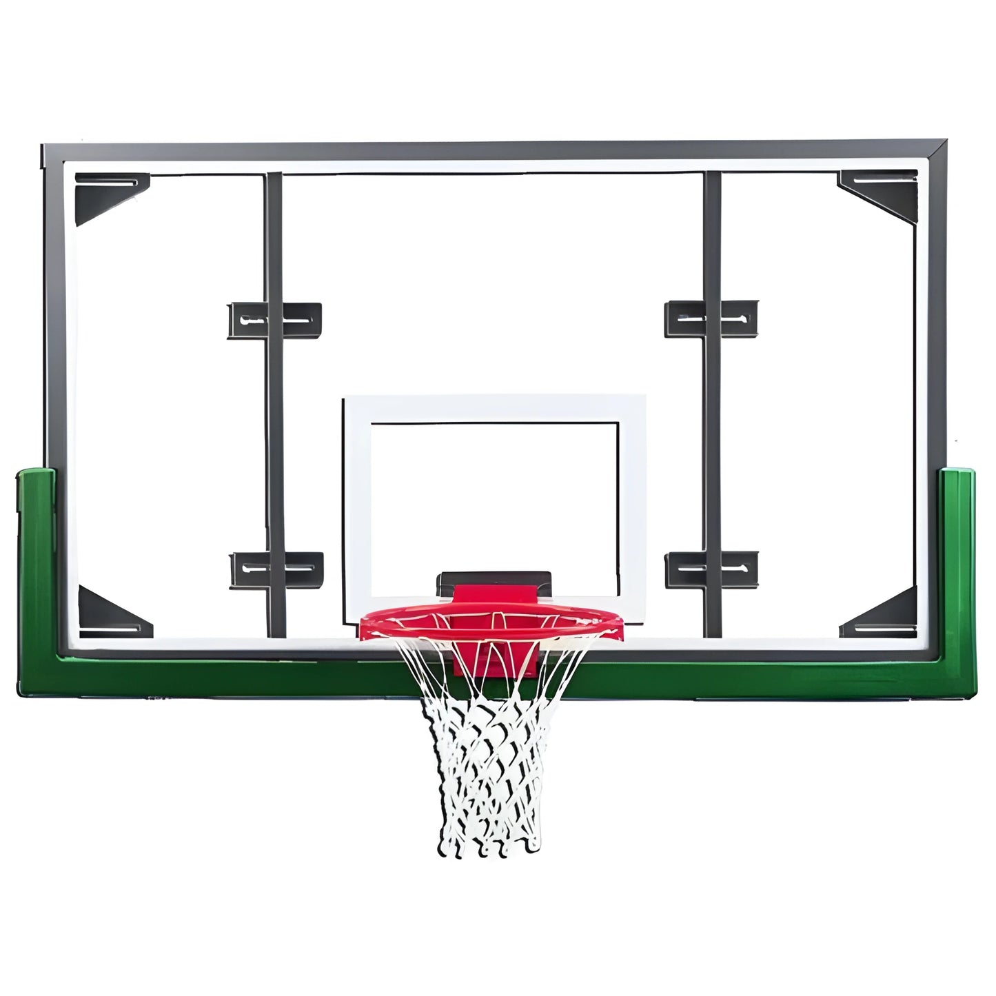 Gared basketball backboard with clear acrylic panel and red rim with white net