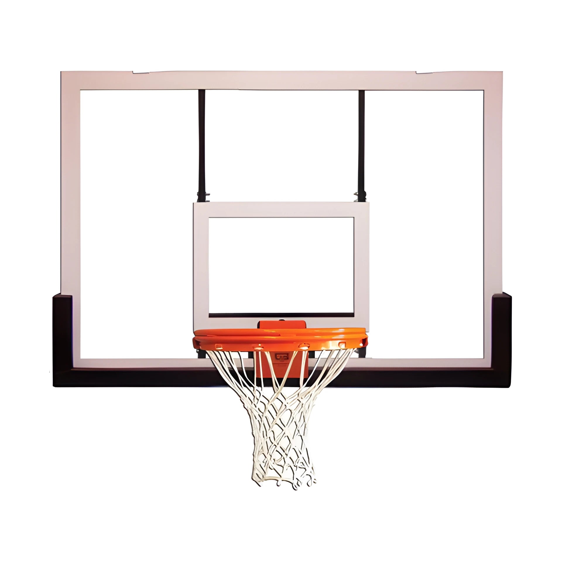 Gared basketball backboard with orange rim and white net for outdoor and indoor basketball play