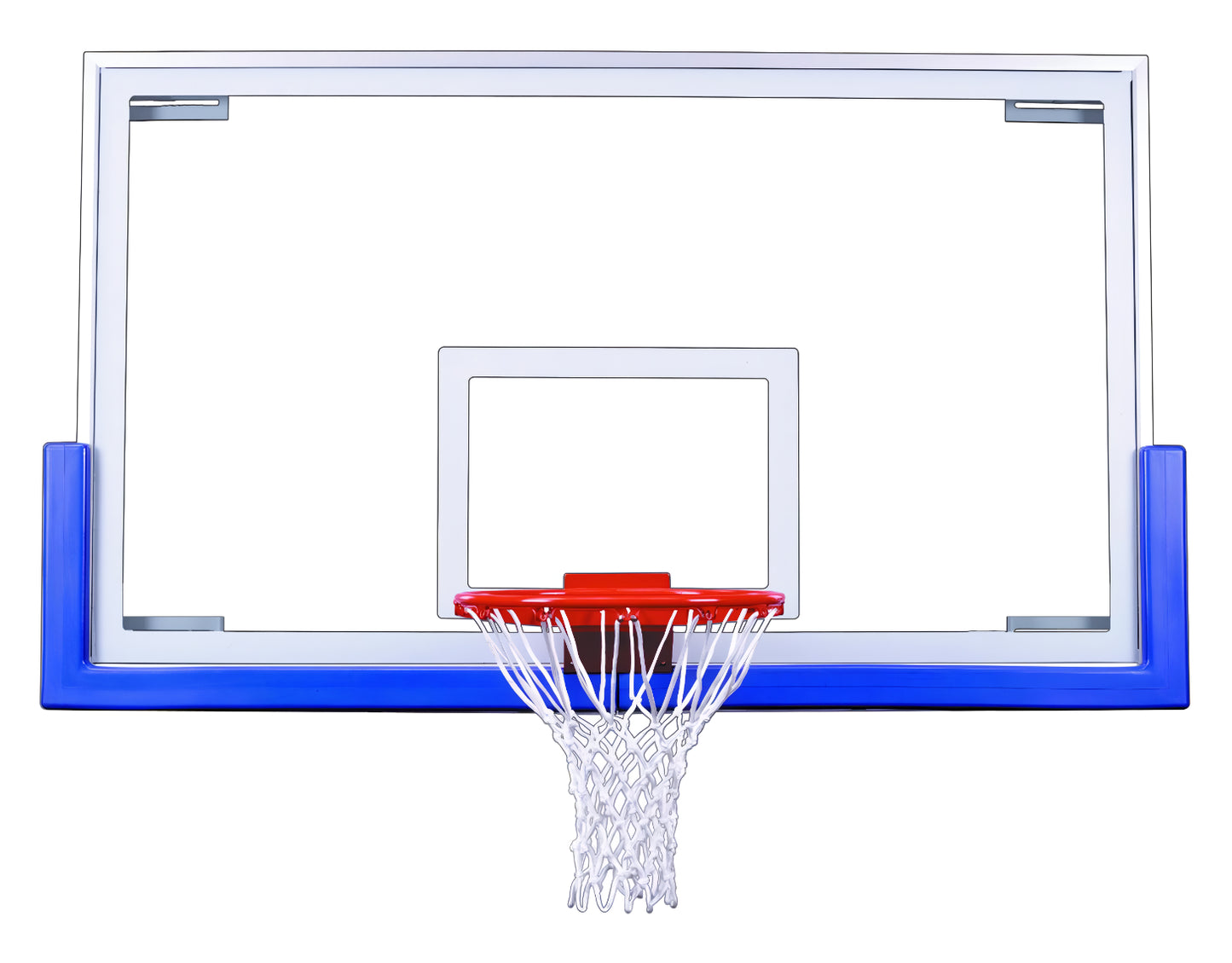 FIRST TEAM basketball hoop with clear basketball backboard and blue frame with red rim and white net