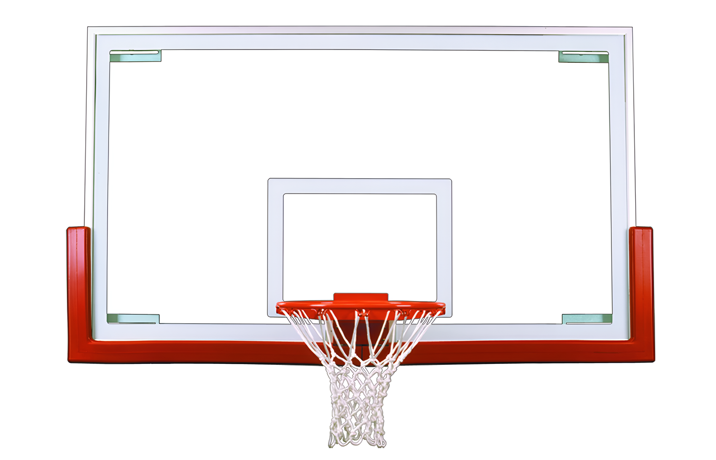 FIRST TEAM basketball backboard with red trim and attached hoop with net for outdoor play