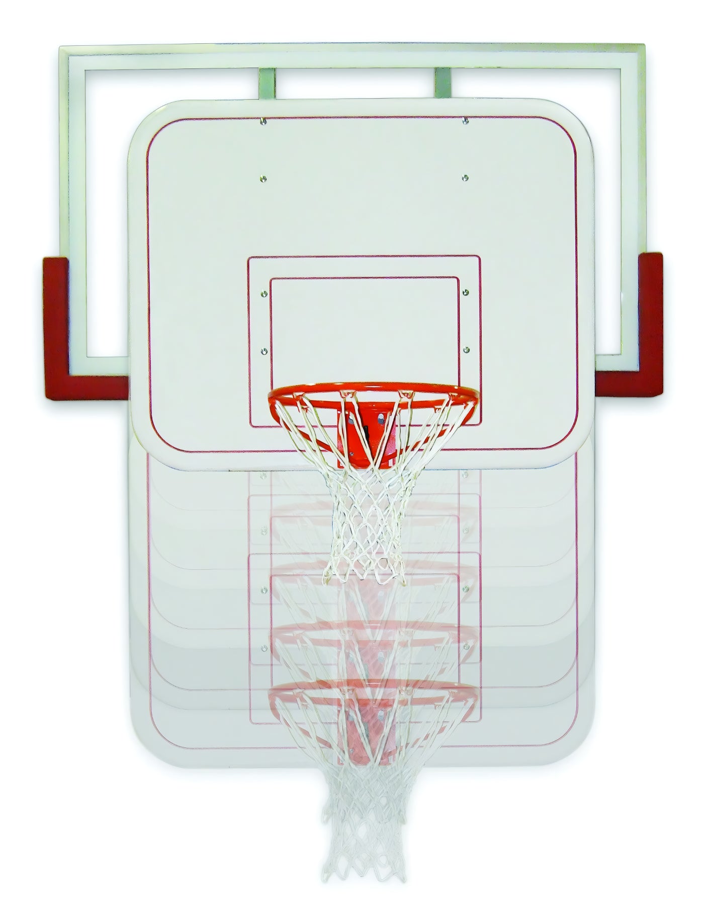 FIRST TEAM basketball backboard and hoop with adjustable height and white net