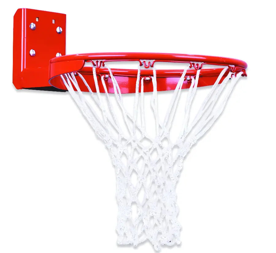 FIRST TEAM basketball rim with red metal hoop and white net for basketball hoop setup