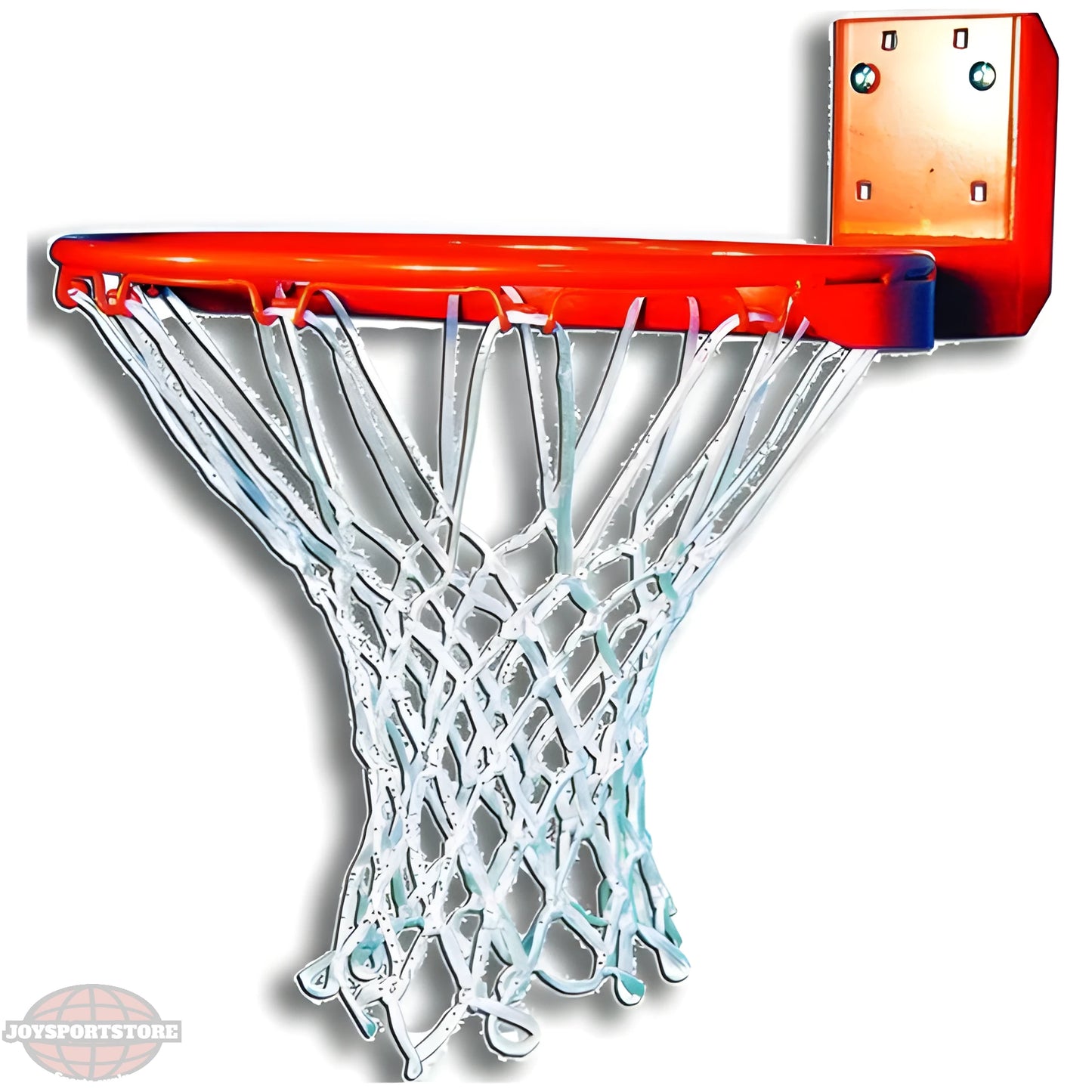 Gared basketball rim with durable orange steel hoop and white net for outdoor and indoor play
