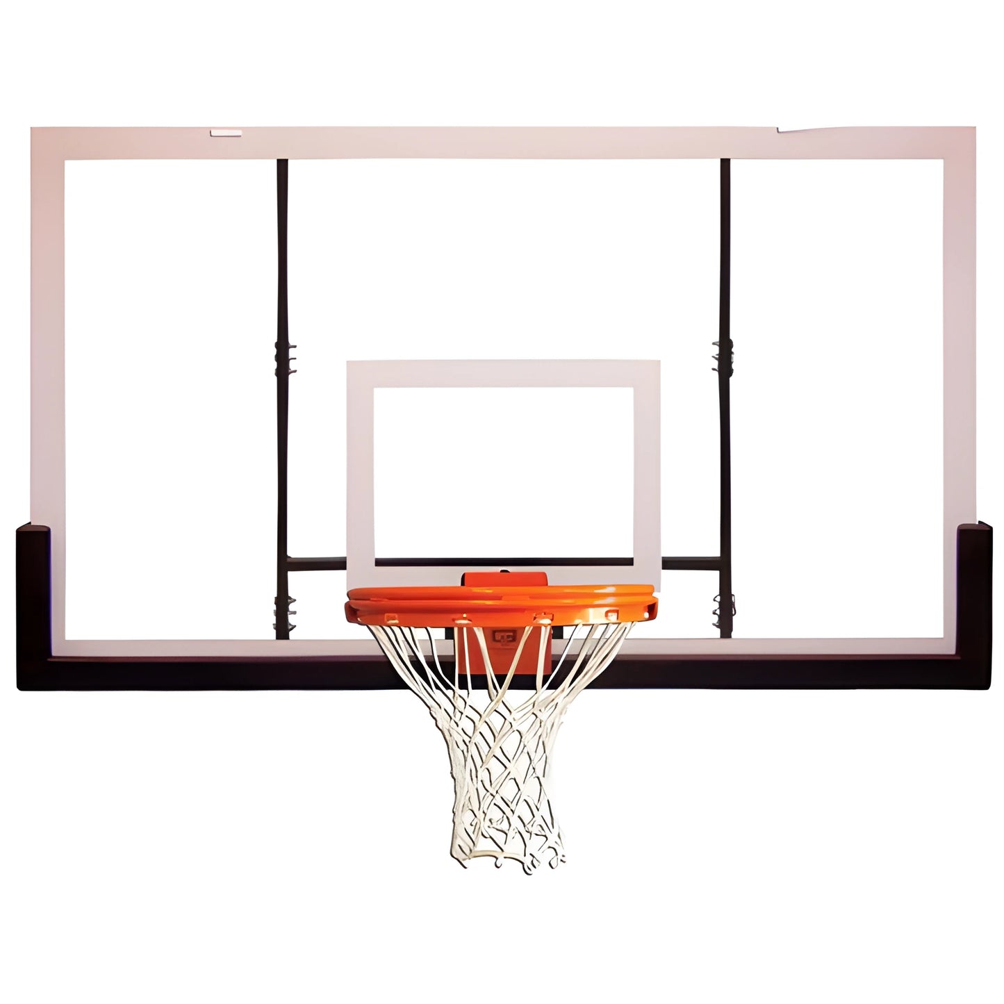 Gared basketball backboard with clear acrylic design and orange rim with white net