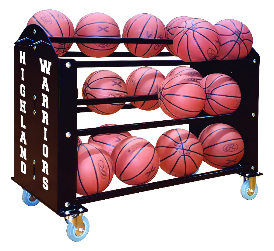 First Team Ball Hog™ Ball Cart black metal basketball rack holding multiple basketballs on wheels