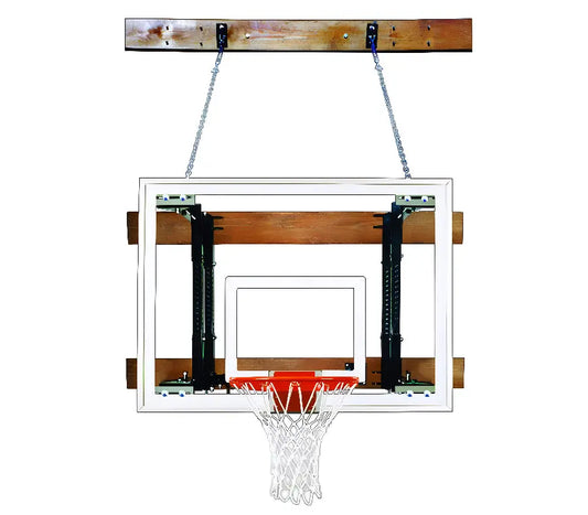 FIRST TEAM FoldaMount46 Maverick basketball hoop with white backboard and hanging chains