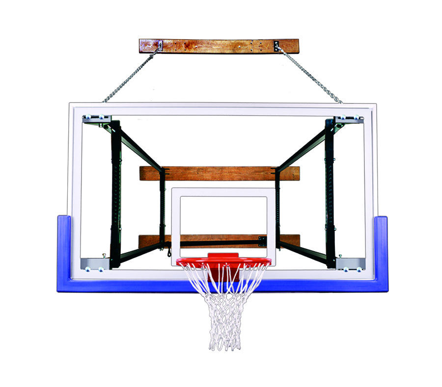 First Team FoldaMount82 Triumph basketball hoop with clear backboard and white net