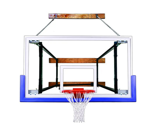 First Team FoldaMount82 Triumph basketball hoop with clear backboard and white net