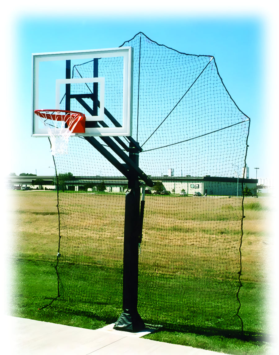 First Team FT22 Airball Grabber basketball hoop with net installed on outdoor court