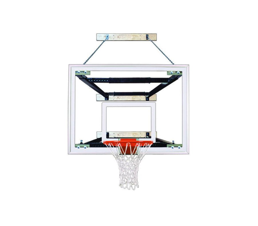 FIRST TEAM Wall Mount Basketball Hoop with clear backboard and white net for indoor or outdoor use