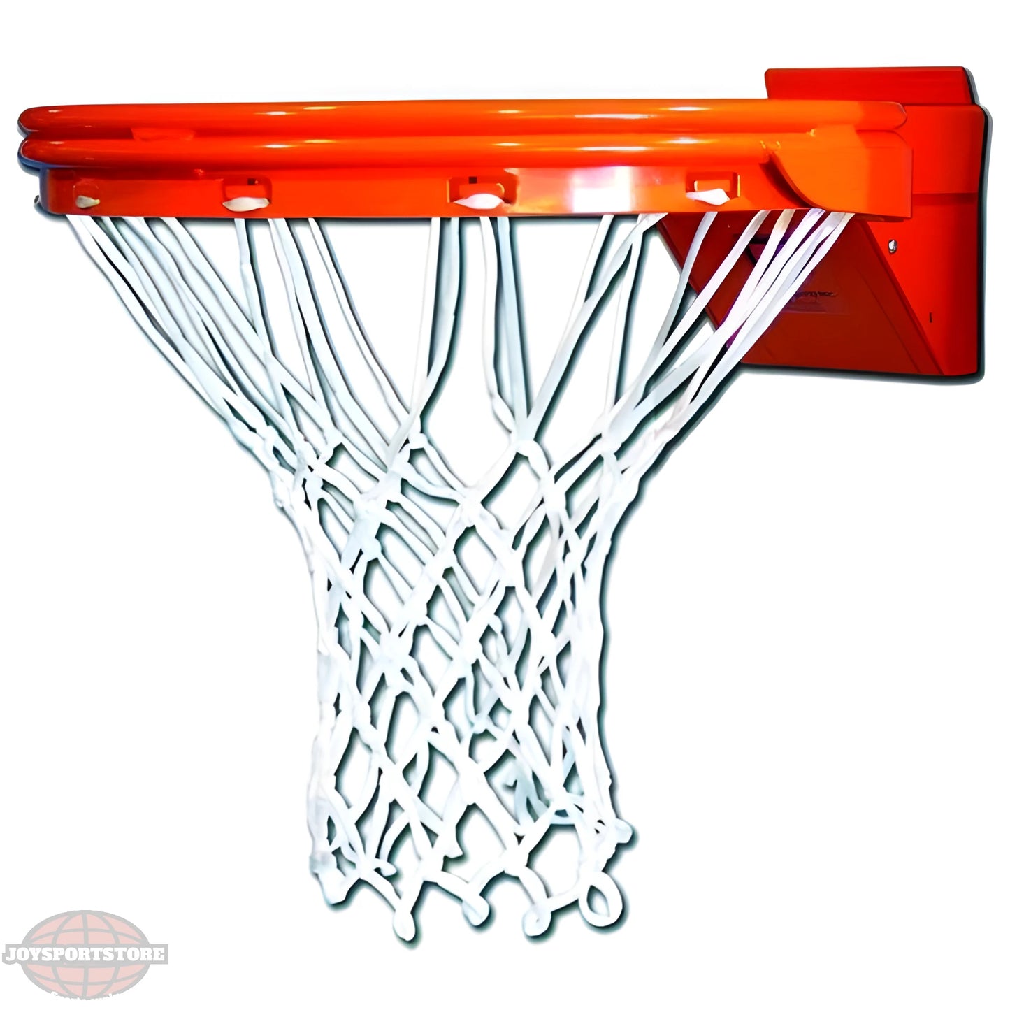 Gared basketball rim with durable orange metal frame and attached white net for outdoor and indoor play