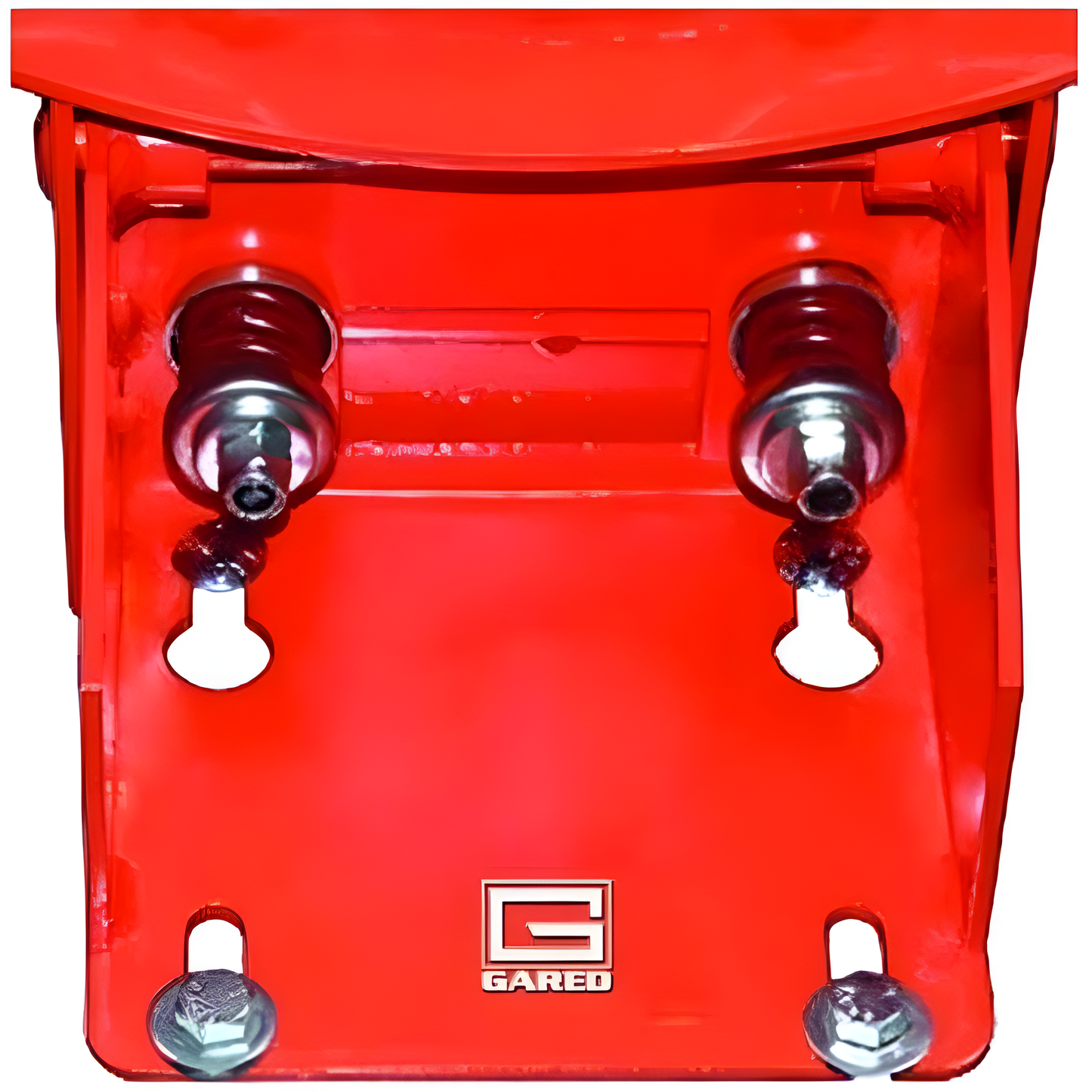 Red Gared basketball rim mounting bracket showing attachment bolts and hardware