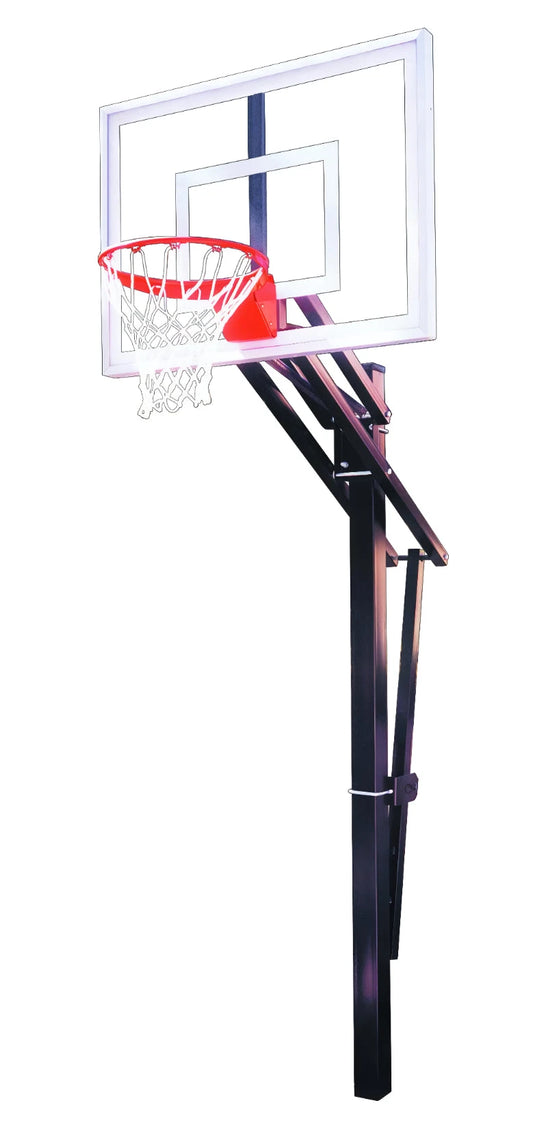 FIRST TEAM In Ground Basketball Hoop with clear backboard and red rim for outdoor play