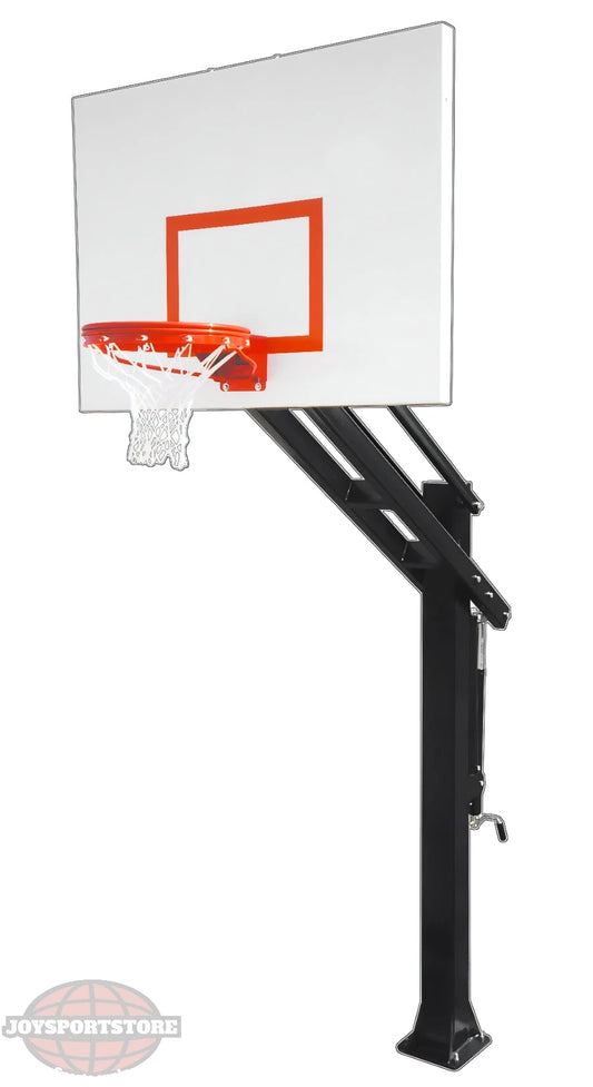 FIRST TEAM In Ground Basketball Hoop with clear backboard and orange rim on black pole