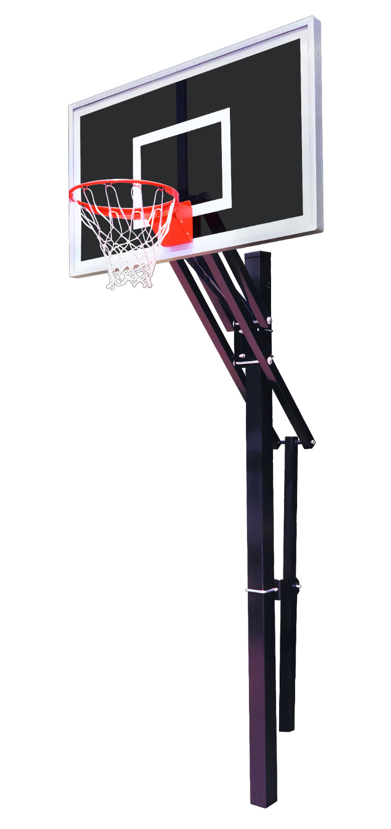 FIRST TEAM In Ground Basketball Hoop with clear backboard and red rim support pole
