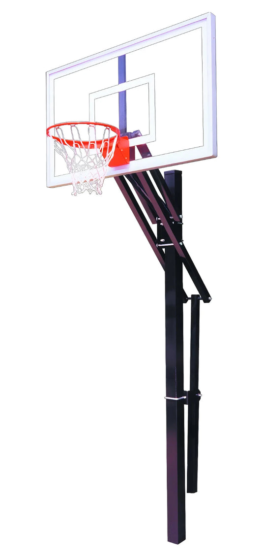 FIRST TEAM In Ground Basketball Hoop with clear backboard and red rim for outdoor play