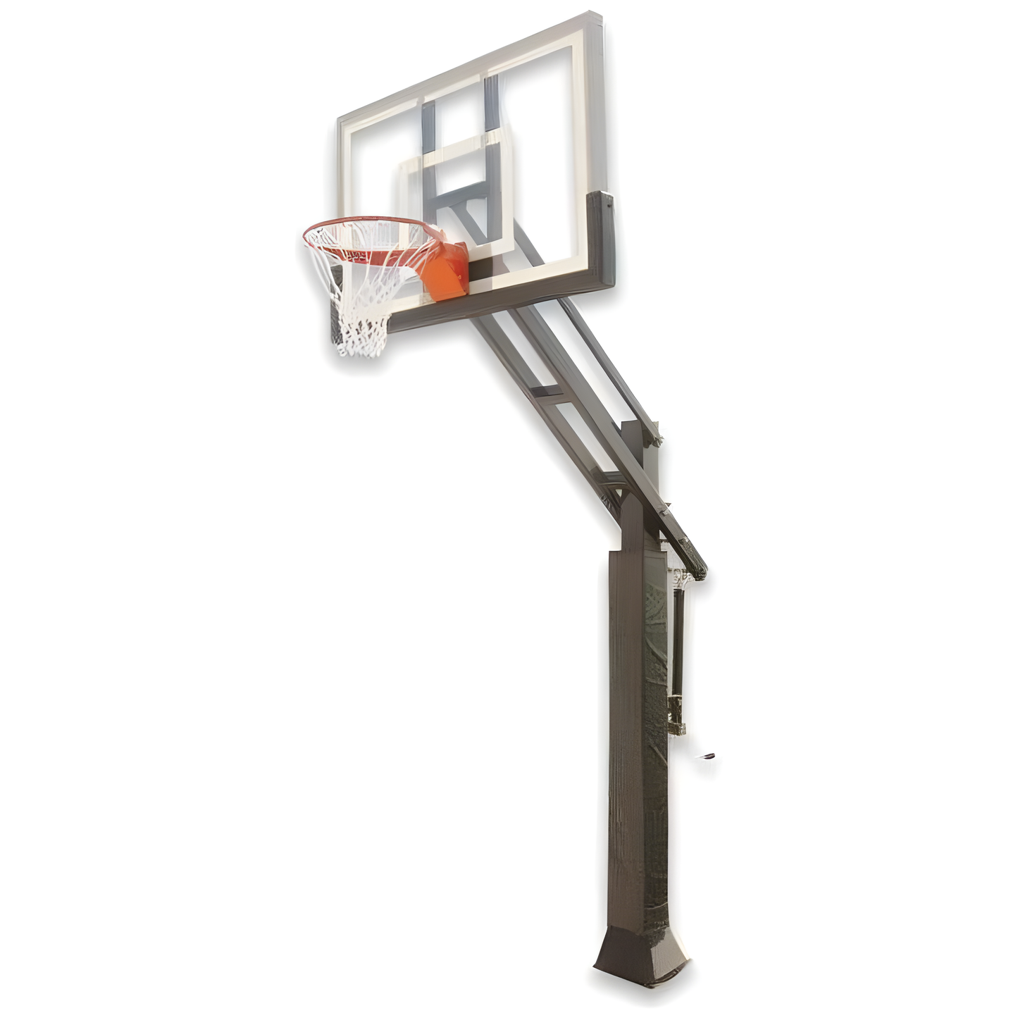 Ironclad adjustable in ground basketball hoop with clear backboard and orange rim