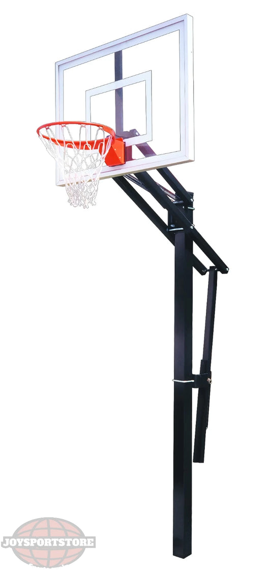 FIRST TEAM In Ground Basketball Hoop with clear backboard and orange rim for outdoor play