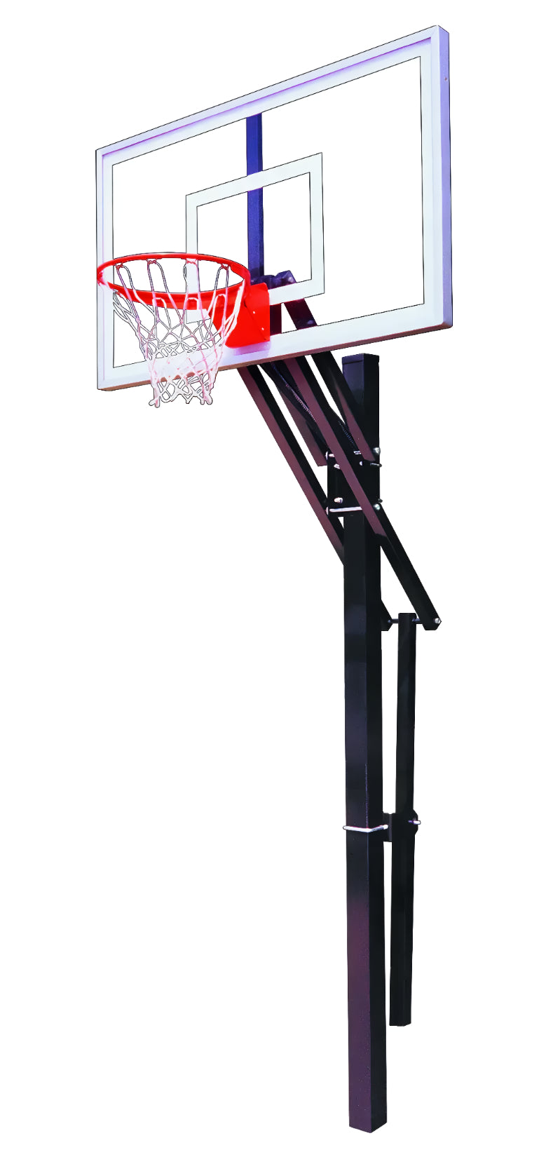 FIRST TEAM In Ground Basketball Hoop with clear backboard and red rim for outdoor basketball play