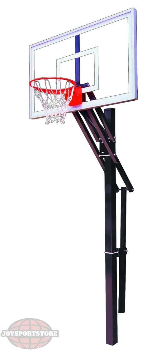 FIRST TEAM In Ground Basketball Hoop with clear backboard and red rim for outdoor basketball play