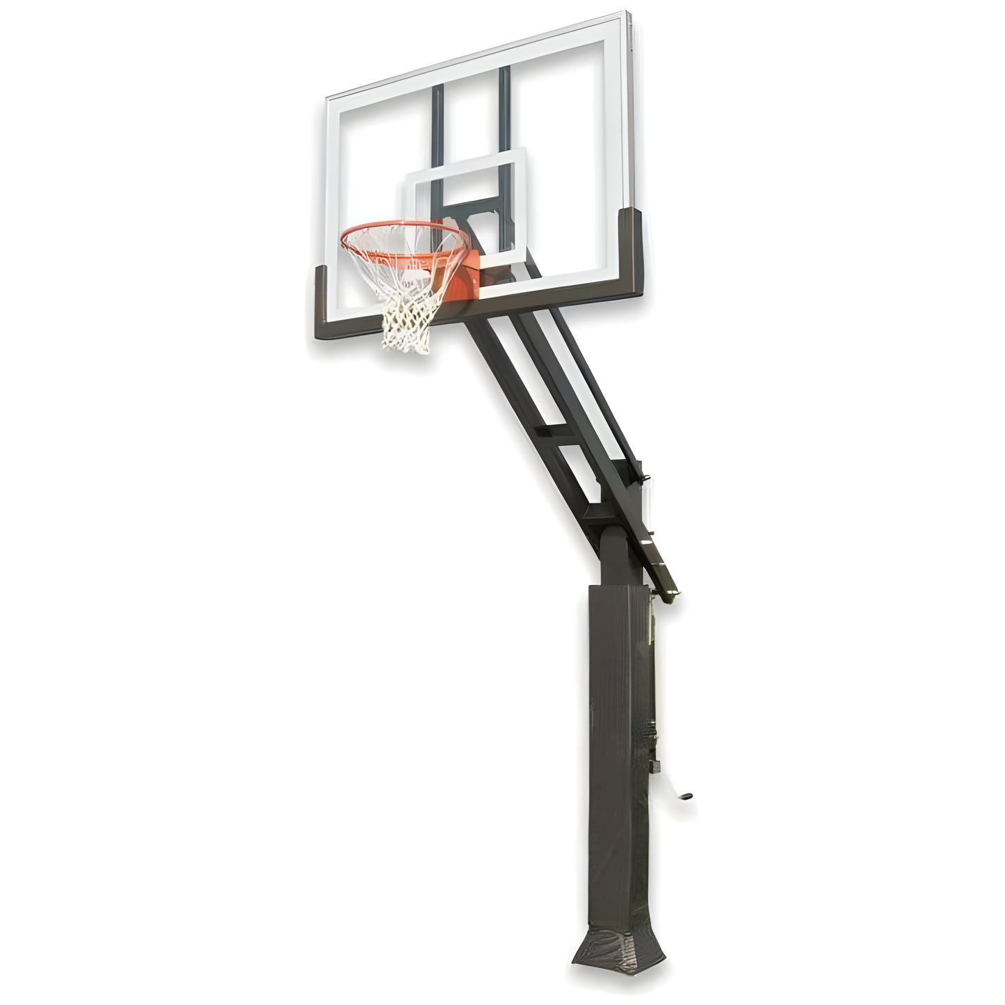 Ironclad in ground basketball hoop with clear backboard and adjustable height on white background