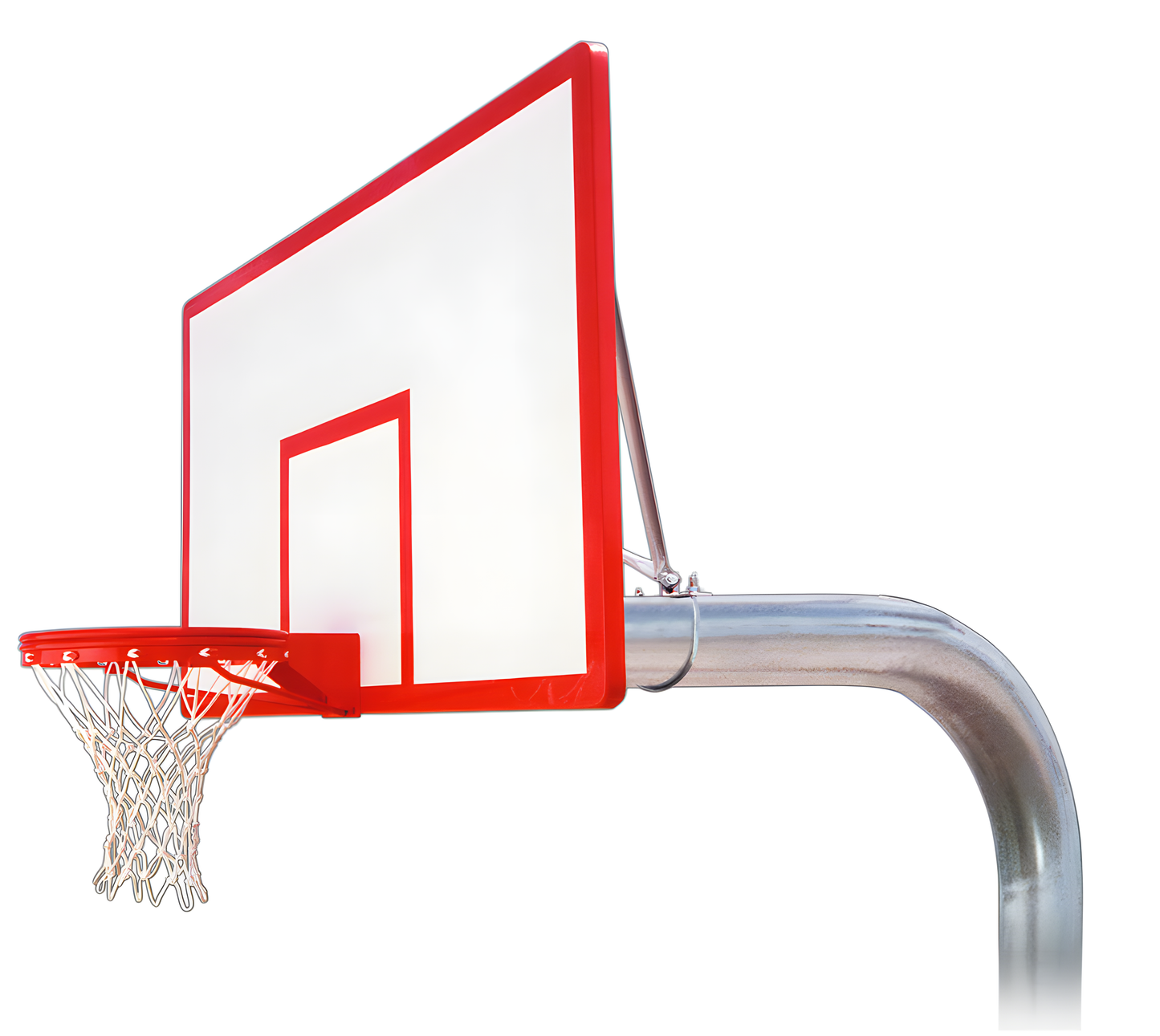 FIRST TEAM In Ground Basketball Hoop with white backboard and red trim mounted on metal pole