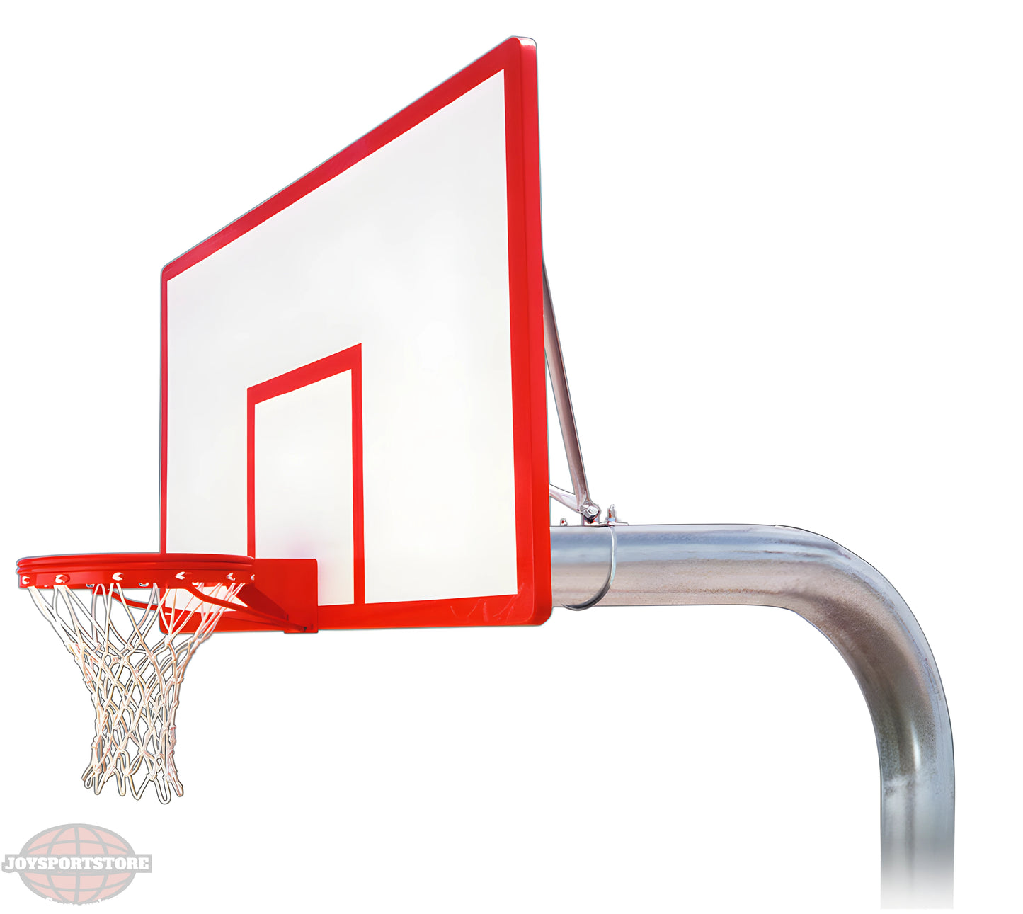 FIRST TEAM In Ground Basketball Hoop with white backboard and red trim mounted on metal pole