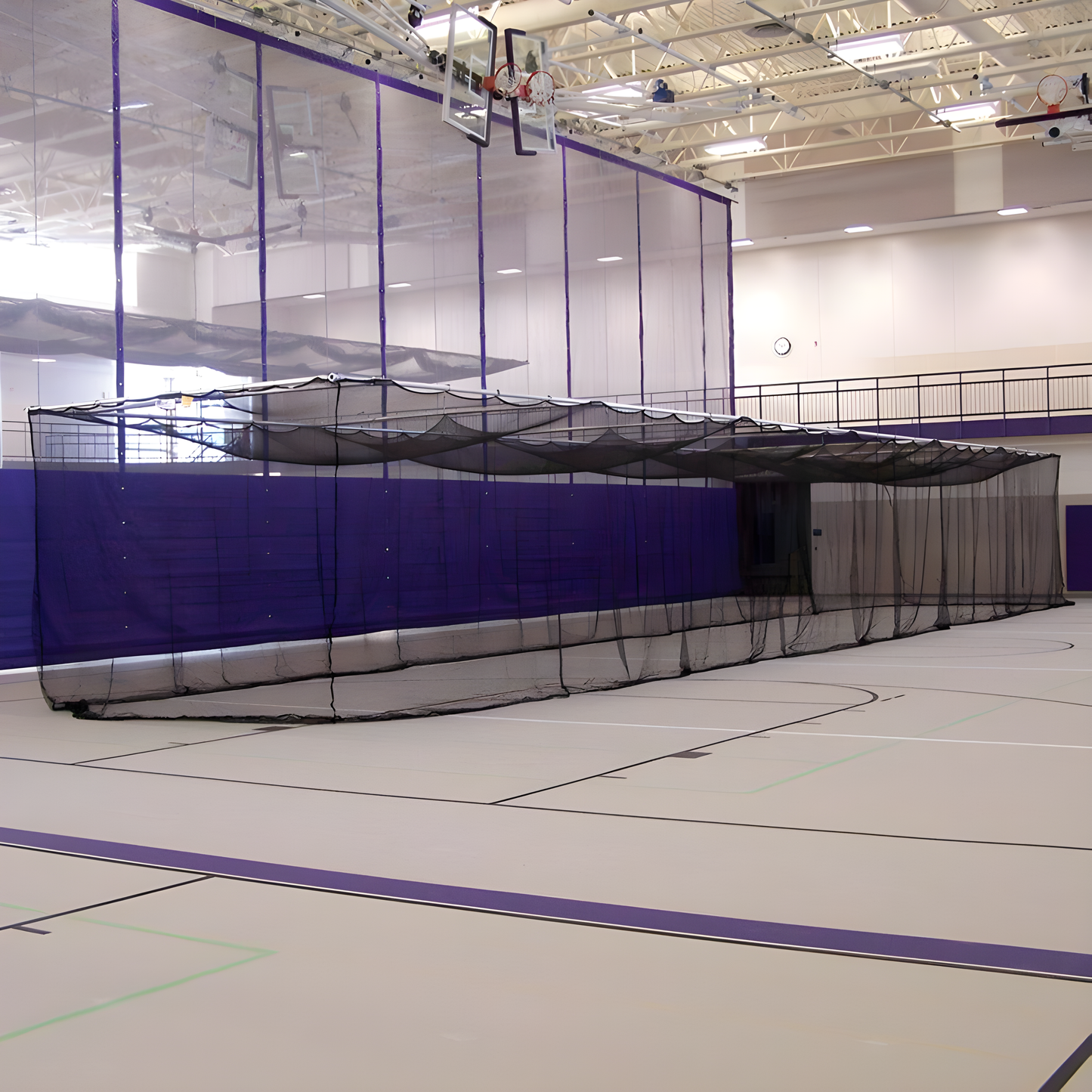 Jaypro Retractable Ceiling-Suspended Batting Cage – 70'L x 12'W x 11'H | Model: BBC-700B