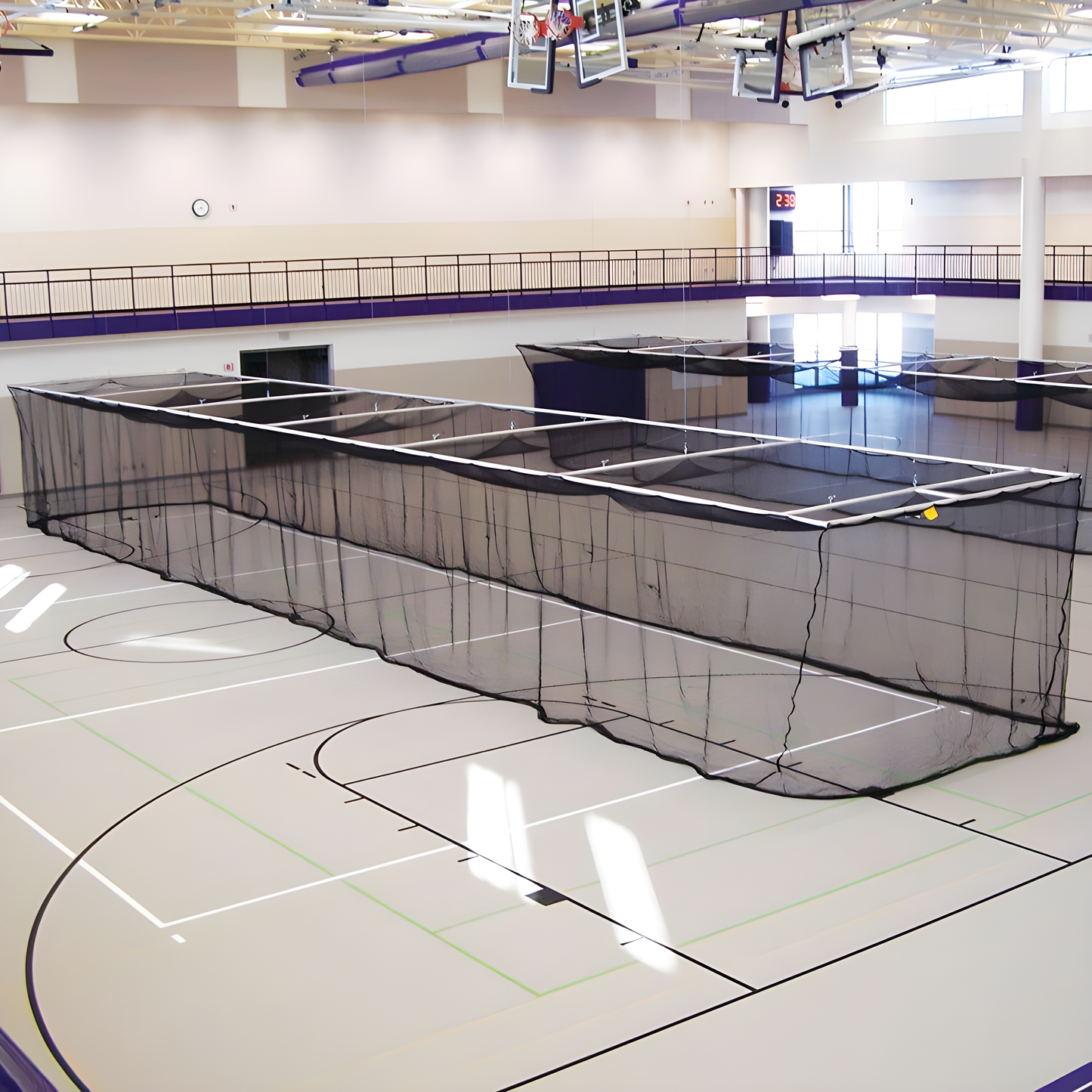 Jaypro Retractable Ceiling-Suspended Batting Cage – 70'L x 12'W x 11'H | Model: BBC-700B