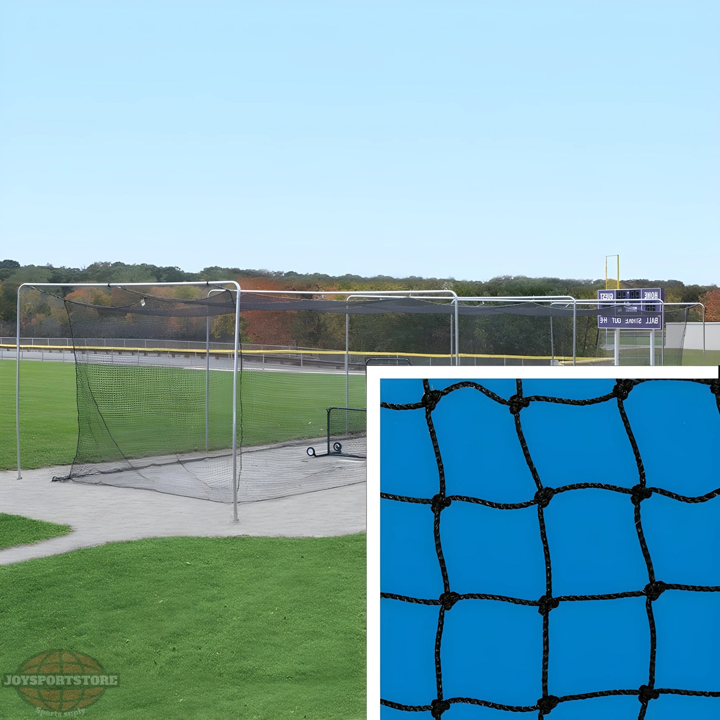Jaypro Batting Tunnel Net – #24 | 2mm Poly Fiber Netting with 1-3/4" Square Mesh | 70 ft. Long Baseball Cage Net - JoySportStore