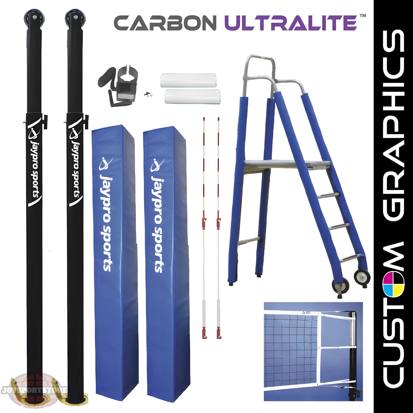 Jaypro Carbon Ultralite Volleyball Deluxe Package – 3-1/2" Floor Sleeve System | Model: PVB-9PKGDX - JoySportStore