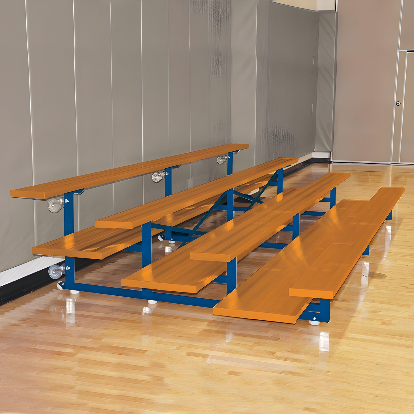Jaypro Indoor Bleacher – 15 ft, 4‑Row Double‑Foot Plank Tip & Roll Bleacher (Powder‑Coated) (BLDP‑4TRGPC)