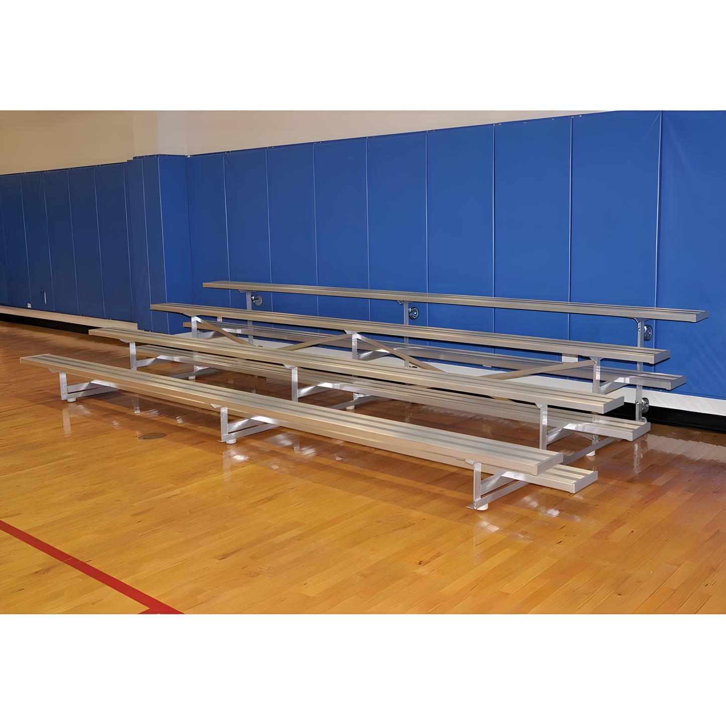 Jaypro Indoor Bleacher – 15' (4 Row, Single Foot Plank) Tip & Roll System | Model: BLCH-4TRG