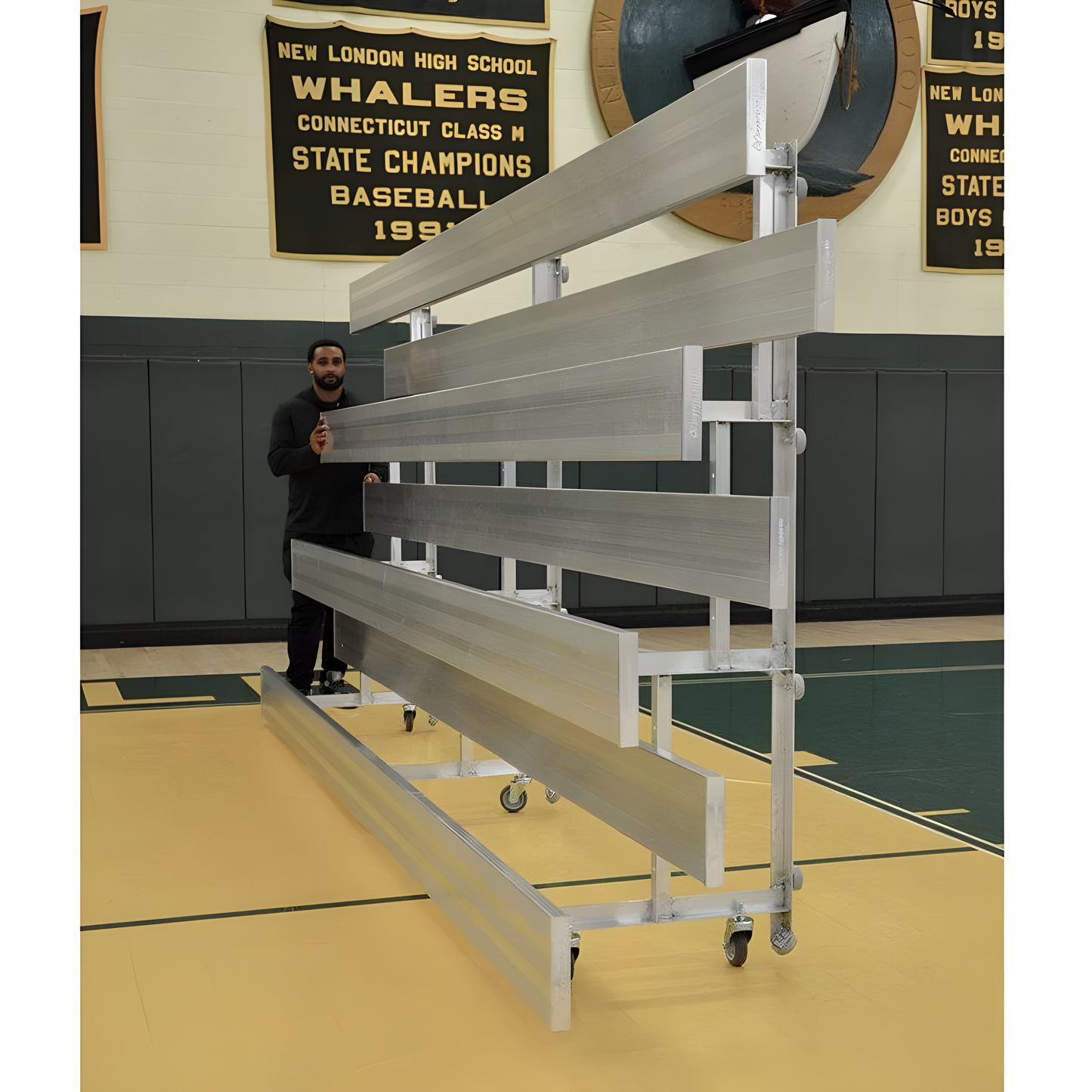 Jaypro Indoor Bleacher – 15' (4 Row, Single Foot Plank) Tip & Roll System | Model: BLCH-4TRG