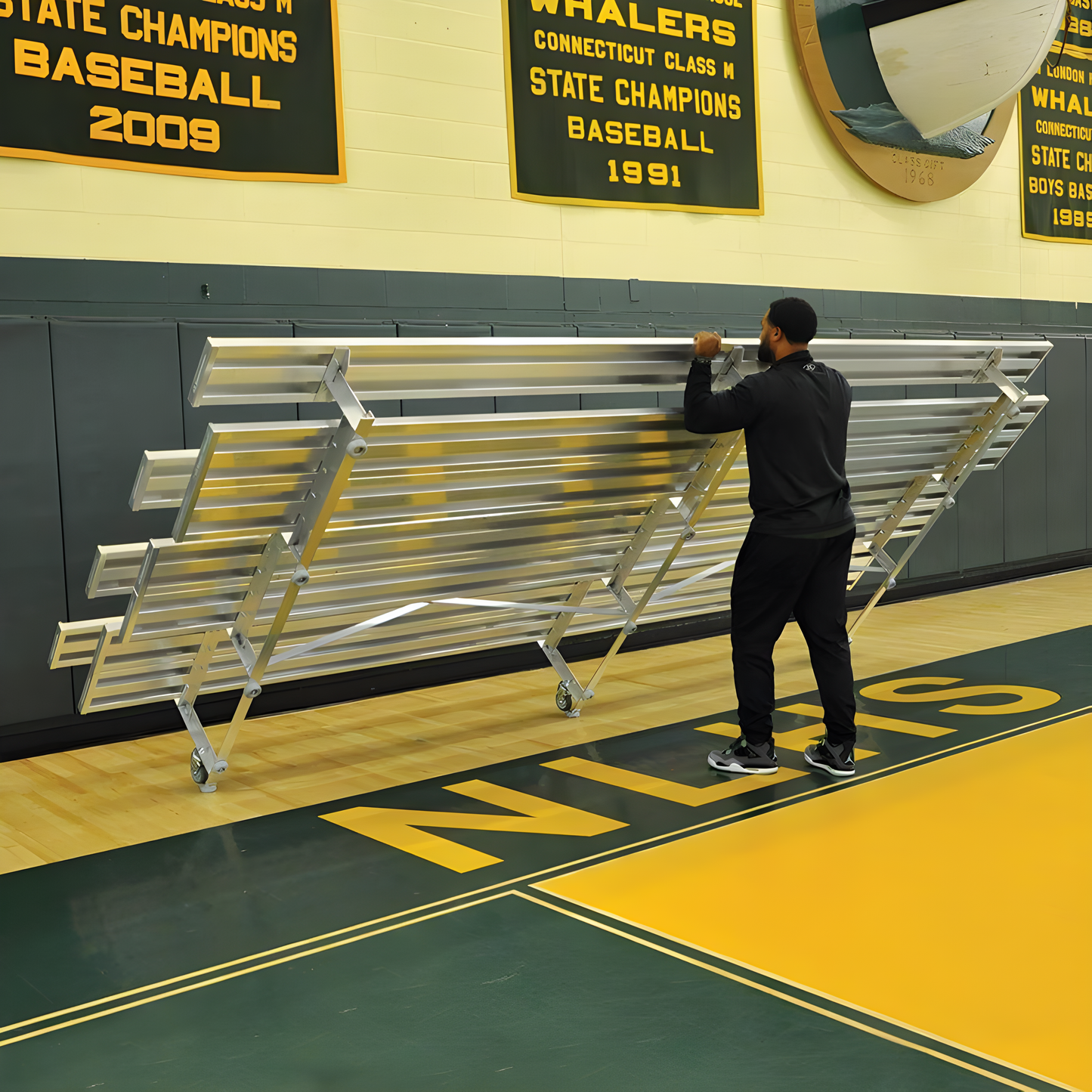 Jaypro Indoor Bleacher – 27 ft. (3 Row - Double Foot Plank) – Tip & Roll – Powder Coated | BLDP-327TRGPC