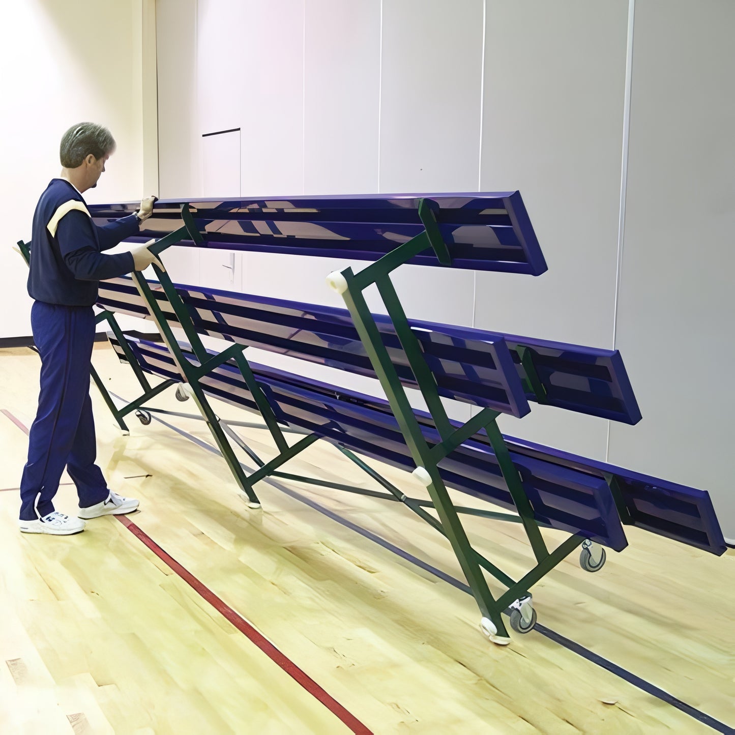 Jaypro Indoor Bleacher - 7-1/2 ft. (2 Row - Single Foot Plank) - Tip & Roll (Powder Coated) BLCH-275TRGPC