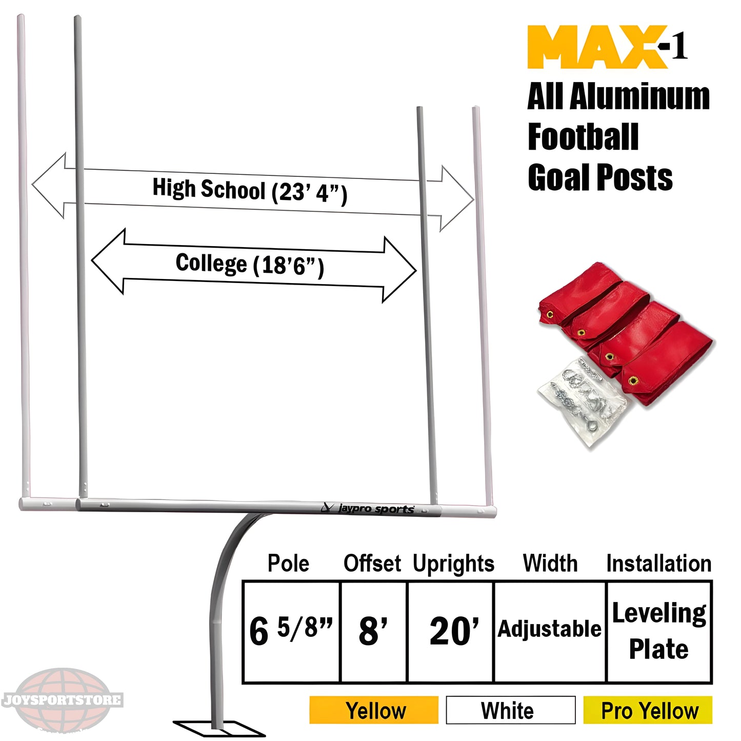 Jaypro Max-1 Football Goal Posts – 20' Uprights, 8' Offset | Pro-Look Field Goals with Leveling Plate Precision for Safer, Stronger Install (Max-1-20) - JoySportStore