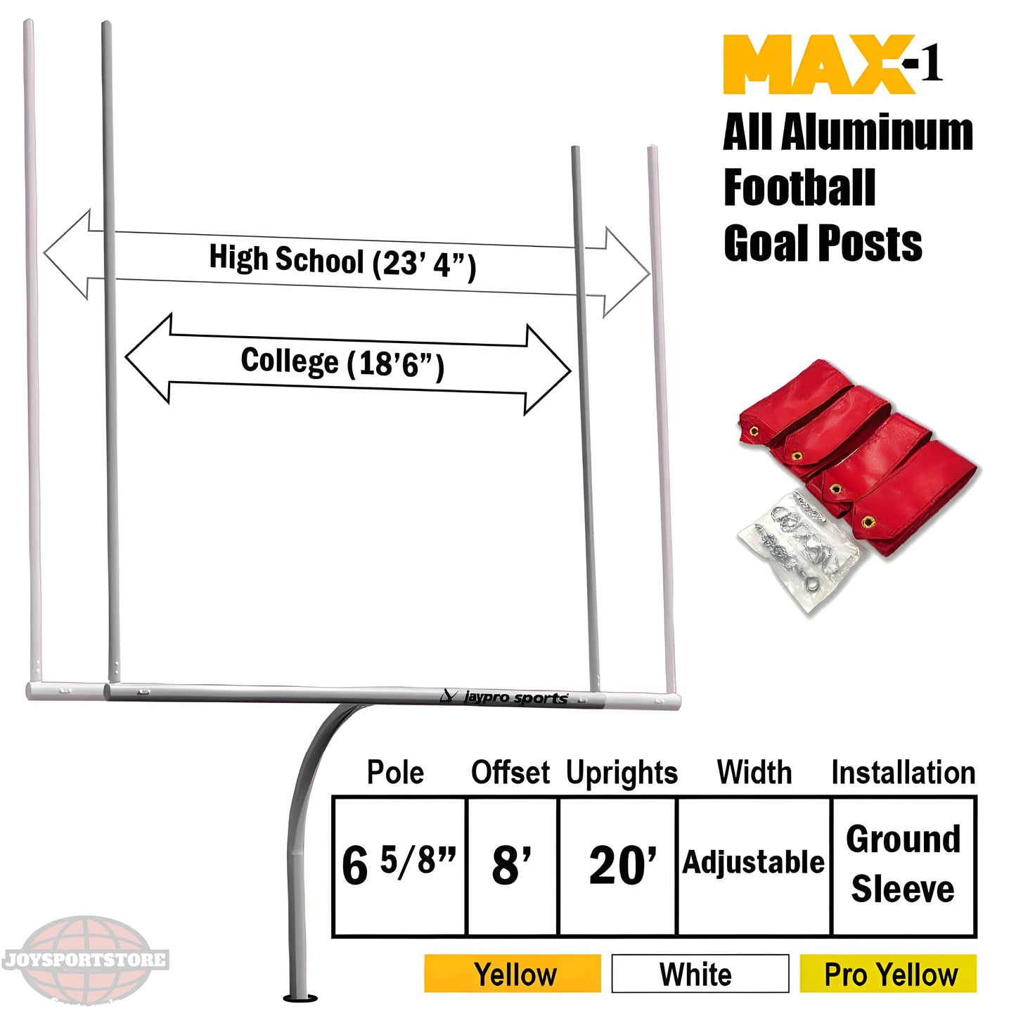 Jaypro Max-1 Football Goal Posts – 20' Uprights, 8' Offset | Semi-Permanent, Long-Term Field Goals for High School Play (Max-1-20SP) - JoySportStore