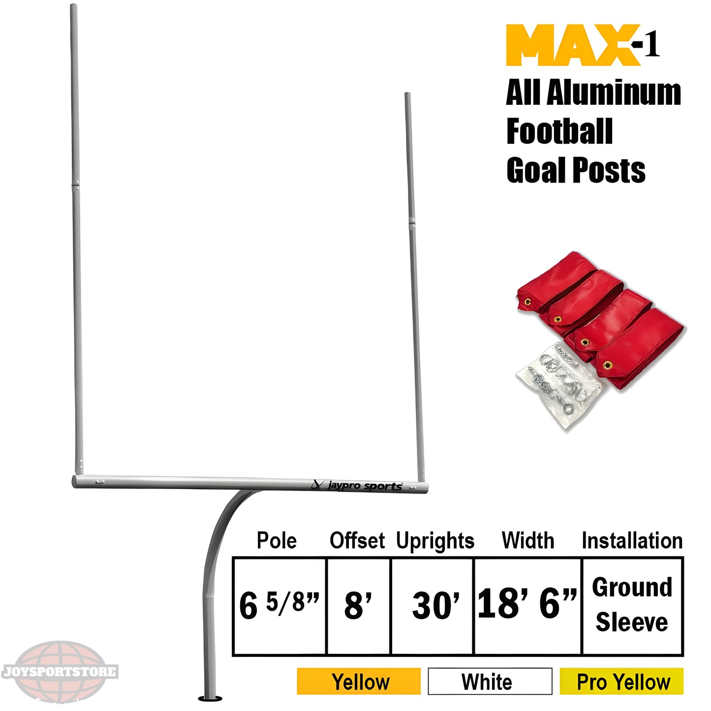 Jaypro Max-1 Football Goal Posts – 30' Uprights, 8' Offset | Semi-Permanent, Pro-Level Field Goals with Fixed Strength (Max-1-30SP) - JoySportStore