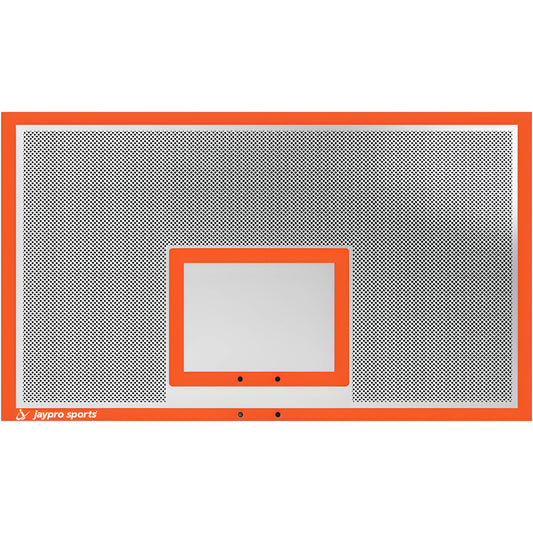 Jaypro outdoor basketball hoop backboard in orange and white with perforated metal design