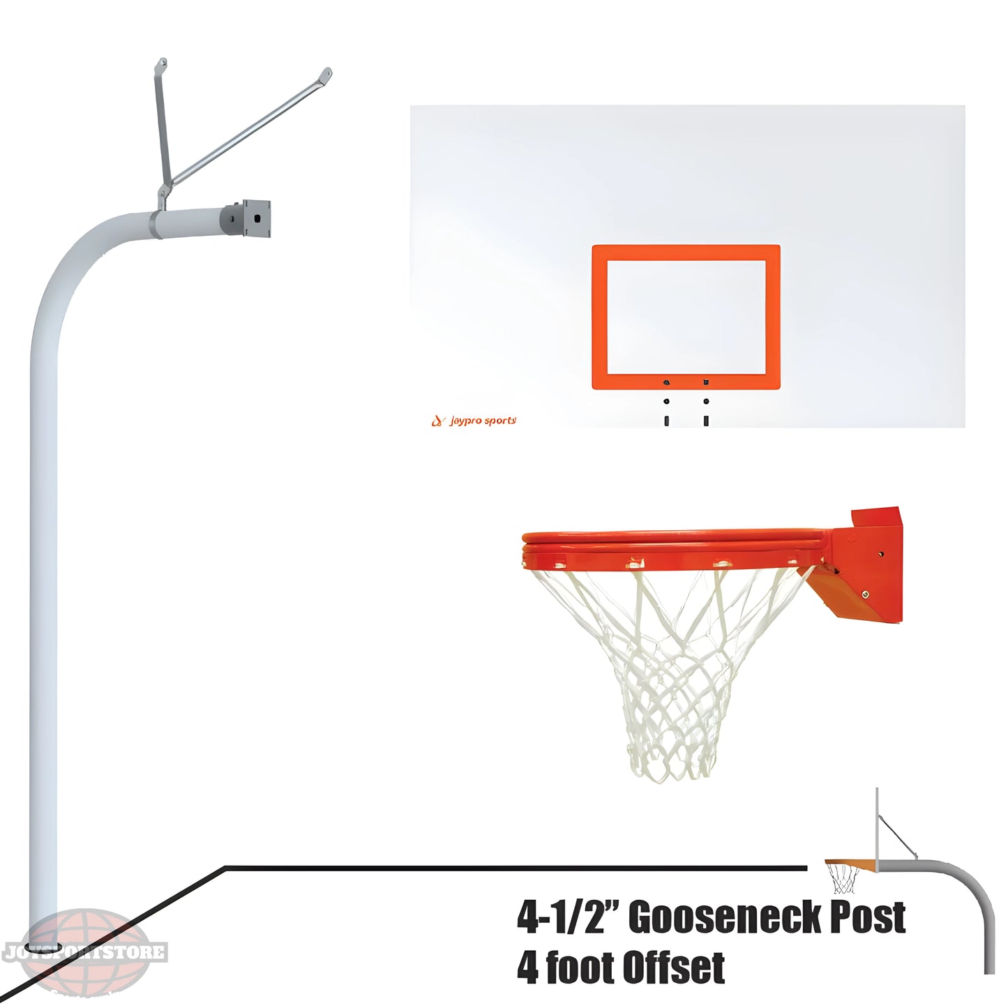 Jaypro Outdoor Basketball Hoop with inch gooseneck post and 4 foot offset support