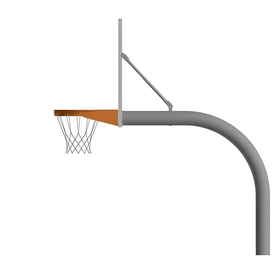 Jaypro outdoor basketball hoop with sturdy curved pole and metal rim with net attached