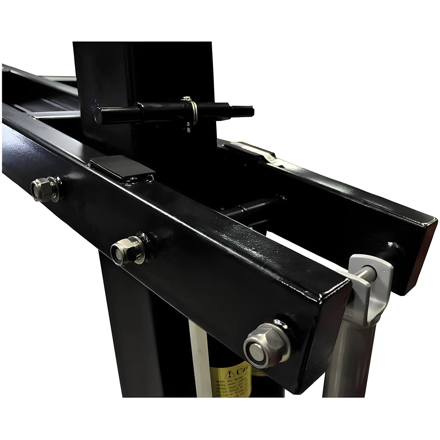Close-up view of black metal frame and support structure of Jaypro Outdoor Basketball Hoop