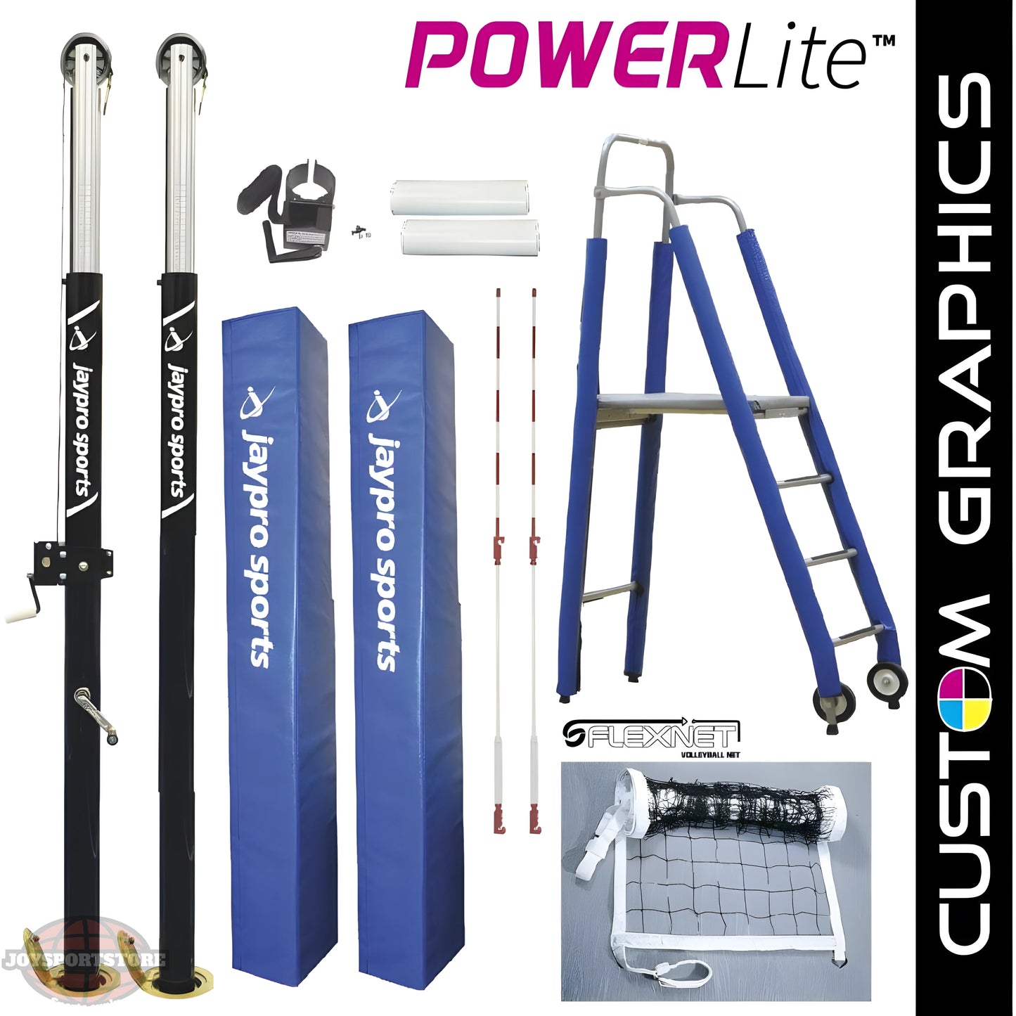 Jaypro PowerLite Volleyball Deluxe System Package – 3-1/2" Floor Sleeve | Model: PVB-7PKGDX - JoySportStore