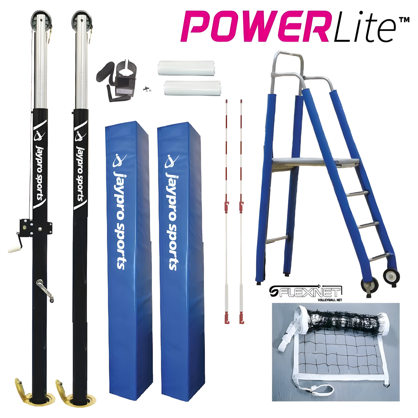 Jaypro PowerLite Volleyball System Package – 3-1/2" Floor Sleeve | Lightweight, Durable Competition Set – PVB-7PKG